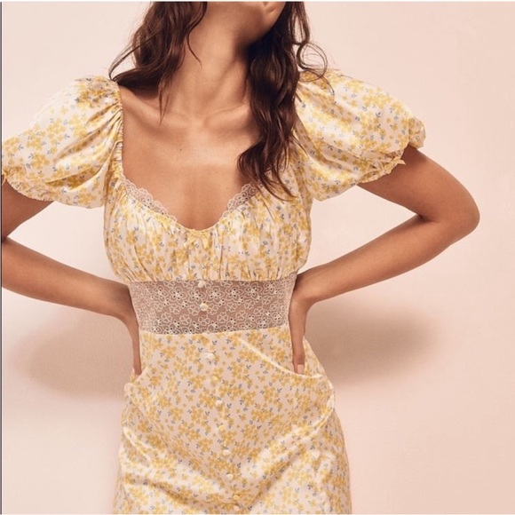 For Love & Lemons Daffodil Floral Sheer Puff Sleeve Lace Dress NWT Size Small - Picture 3 of 16